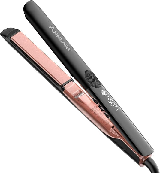 Hair Straightener, 1 Inch Flat Iron Hair Straightener and Curler 2 in 1, Professional Ceramic Ionic Dual Voltage Flat Iron with Anti-Iron Silicone for Less Frizz, Shinier & Smoother Hair