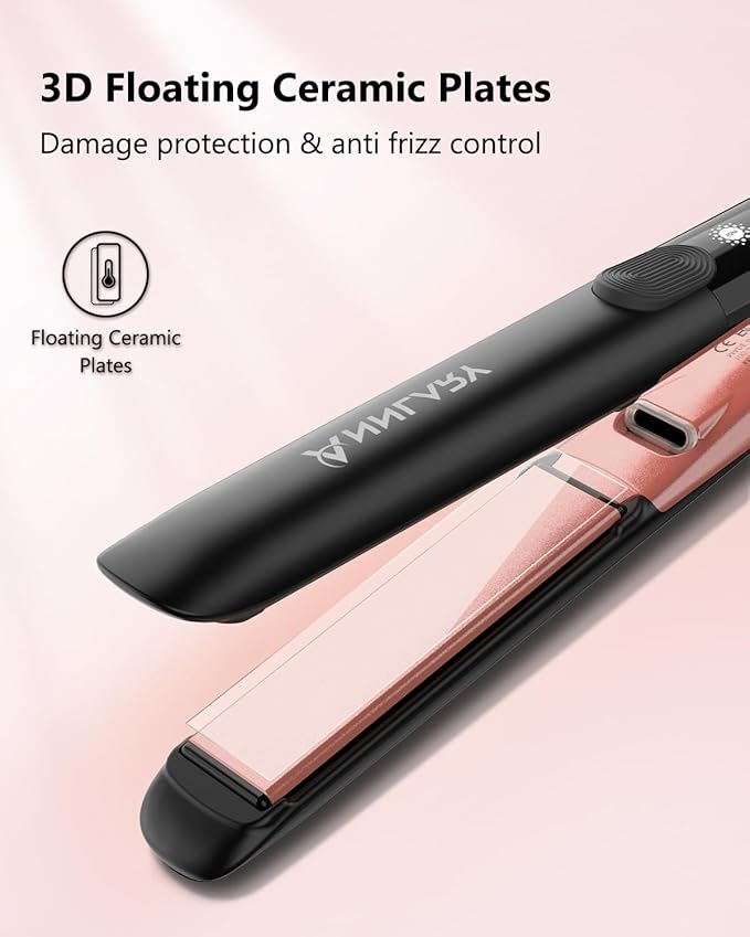 Hair Straightener, 1 Inch Flat Iron Hair Straightener and Curler 2 in 1, Professional Ceramic Ionic Dual Voltage Flat Iron with Anti-Iron Silicone for Less Frizz, Shinier & Smoother Hair